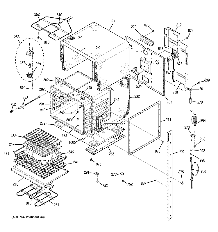 UPPER BODY Diagram and Parts List for ZEK958SF3SS  General Electric Wall Oven