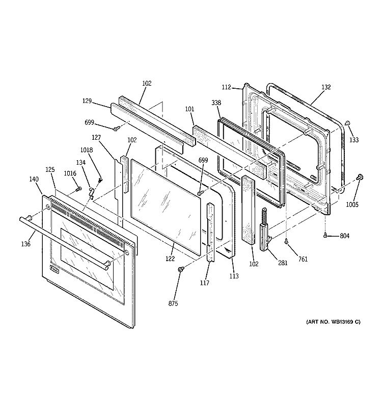 DOOR Diagram and Parts List for ZEK958SF3SS  General Electric Wall Oven