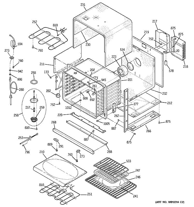 BODY PARTS Diagram and Parts List for ZET938SF1SS  General Electric Wall Oven