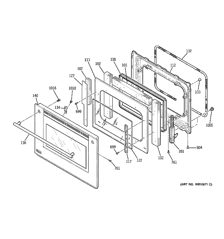 DOOR Diagram and Parts List for ZET938SF1SS  General Electric Wall Oven
