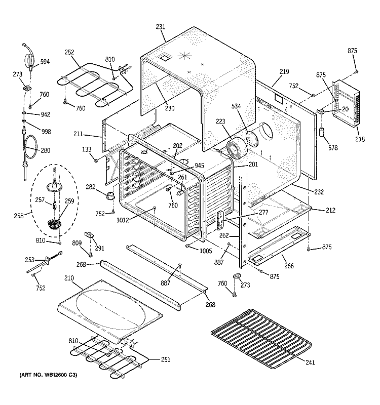 LOWER BODY Diagram and Parts List for ZET958BF3BB  General Electric Wall Oven