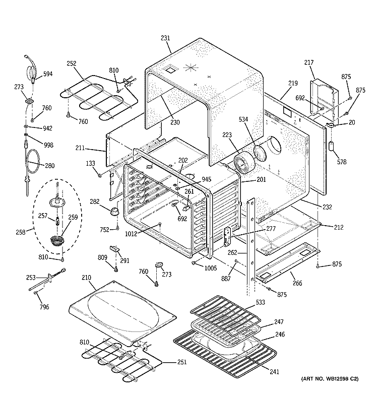 UPPER BODY Diagram and Parts List for ZET958SF1SS  General Electric Wall Oven