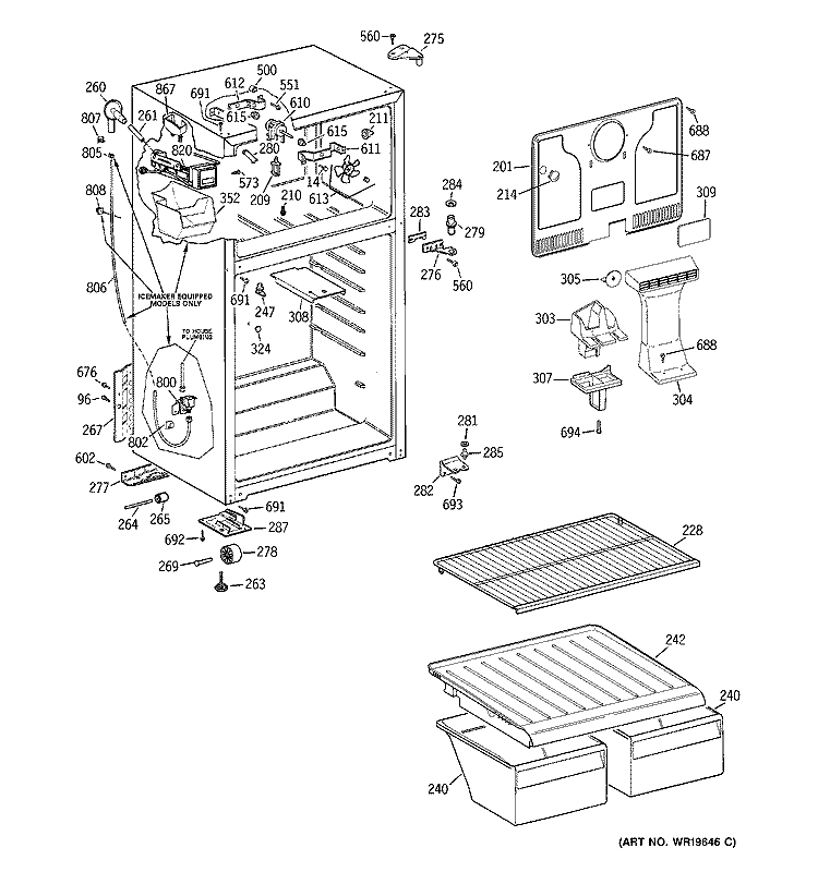 CABINET Diagram and Parts List for GTS17BCSERBB  General Electric Refrigerator