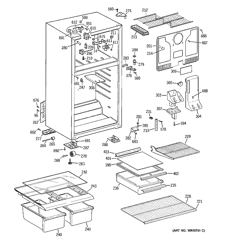CABINET Diagram and Parts List for GTS18EBSERCC  General Electric Refrigerator