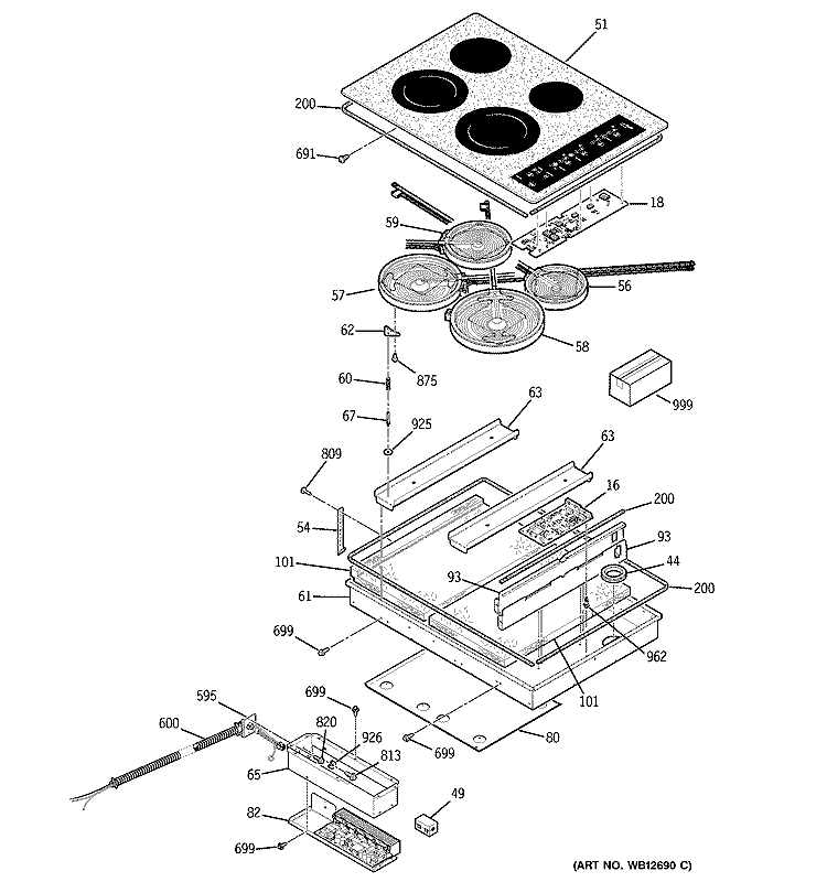 CONTROL PANEL & COOKTOP Diagram and Parts List for JP950WK1WW  General Electric Cooktop