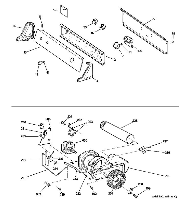 BACKSPLASH, BLOWER & MOTOR ASSEMBLY Diagram and Parts List for DISR333FC2WW  General Electric Dryer