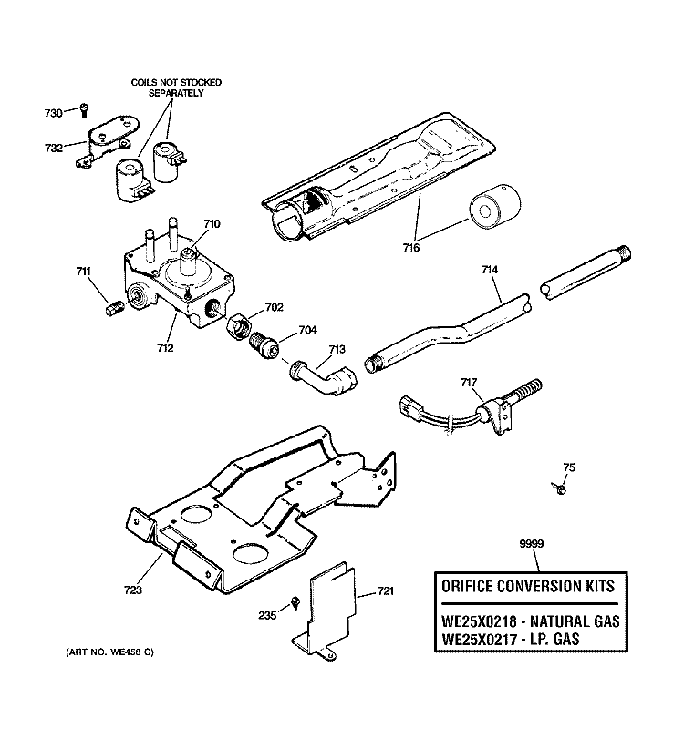 GAS VALVE & BURNER ASSEMBLY Diagram and Parts List for DISR333FC2WW  General Electric Dryer