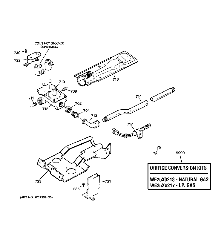 GAS VALVE & BURNER ASSEMBLY Diagram and Parts List for DISR333KC2WW  General Electric Dryer