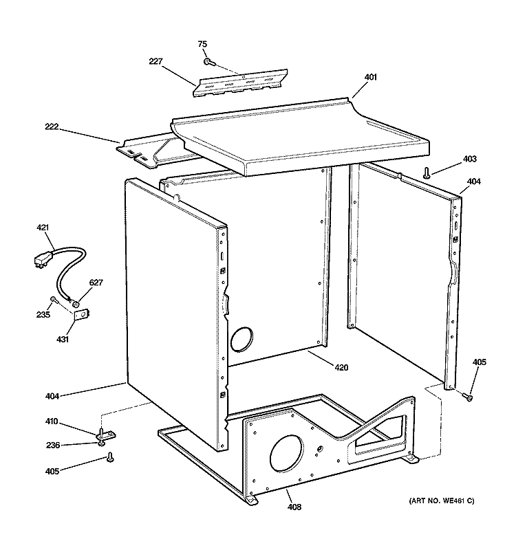 CABINET Diagram and Parts List for DISR473CW4WW  General Electric Dryer