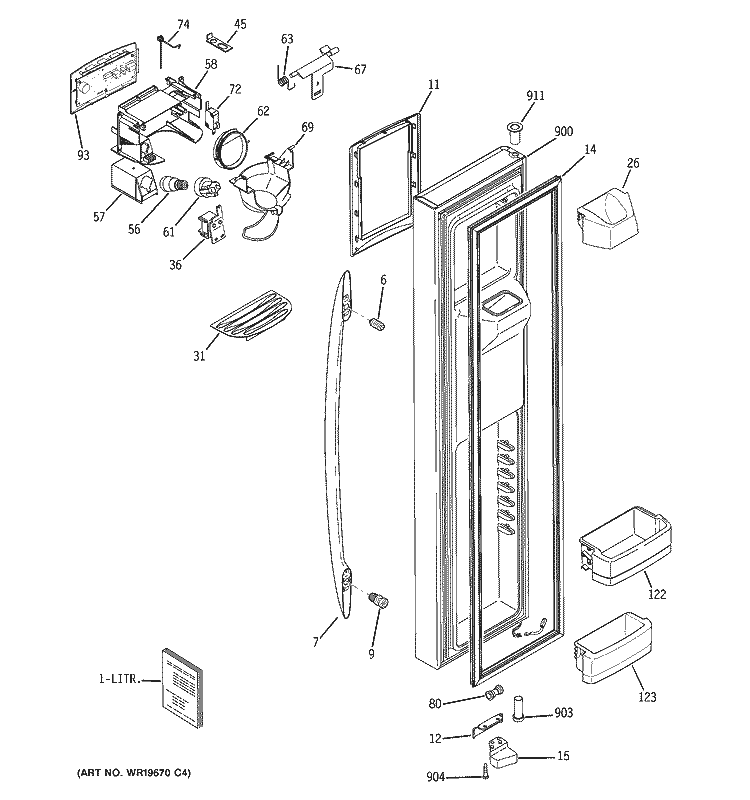 FREEZER DOOR Diagram and Parts List for PSS23LSSASS  General Electric Refrigerator