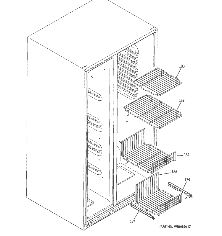 FREEZER SHELVES Diagram and Parts List for PSS23LSSASS  General Electric Refrigerator