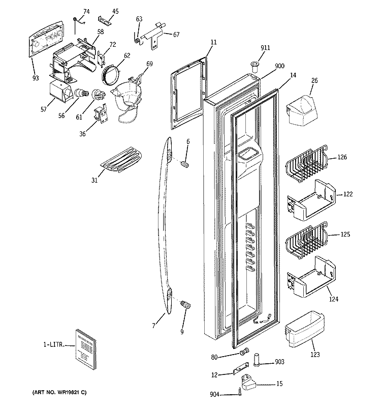 FREEZER DOOR Diagram and Parts List for PSS23SGSASS  General Electric Refrigerator