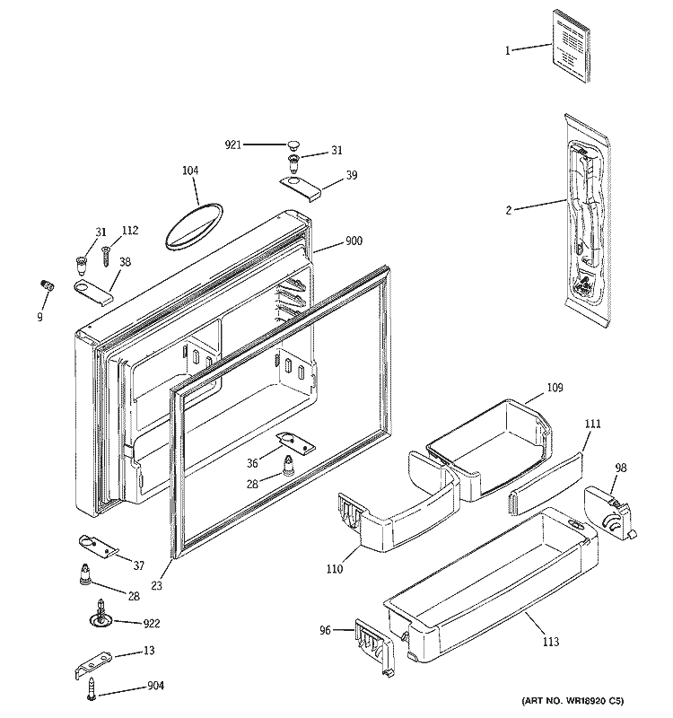 FREEZER DOOR Diagram and Parts List for PTG25SBSARSS  General Electric Refrigerator