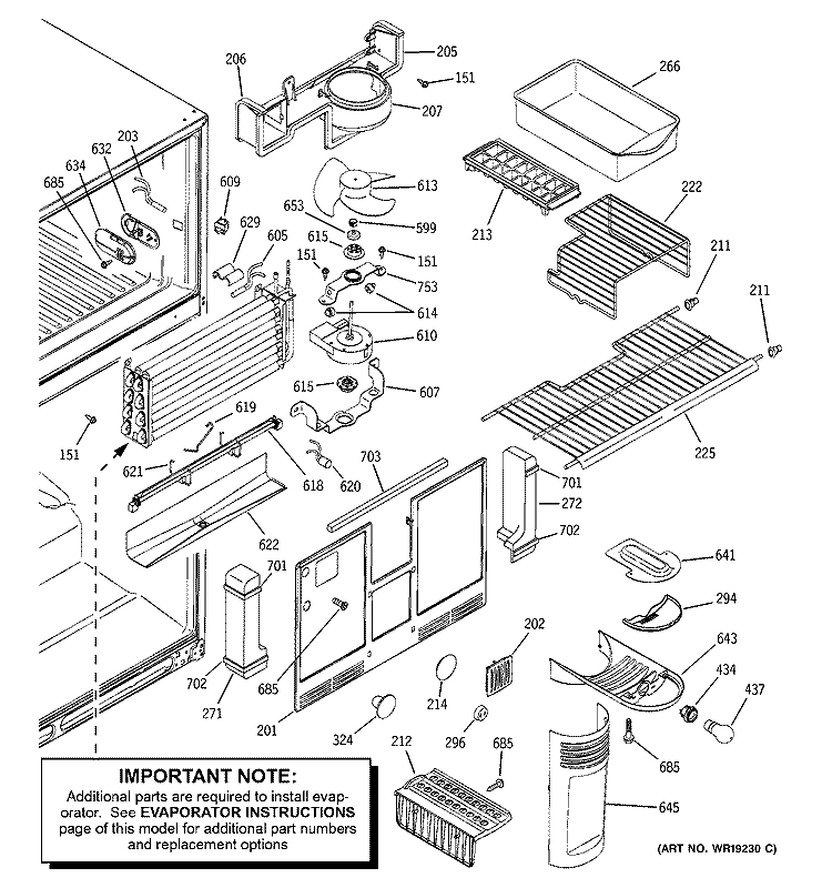 FREEZER SECTION Diagram and Parts List for PTG25SBSARSS  General Electric Refrigerator