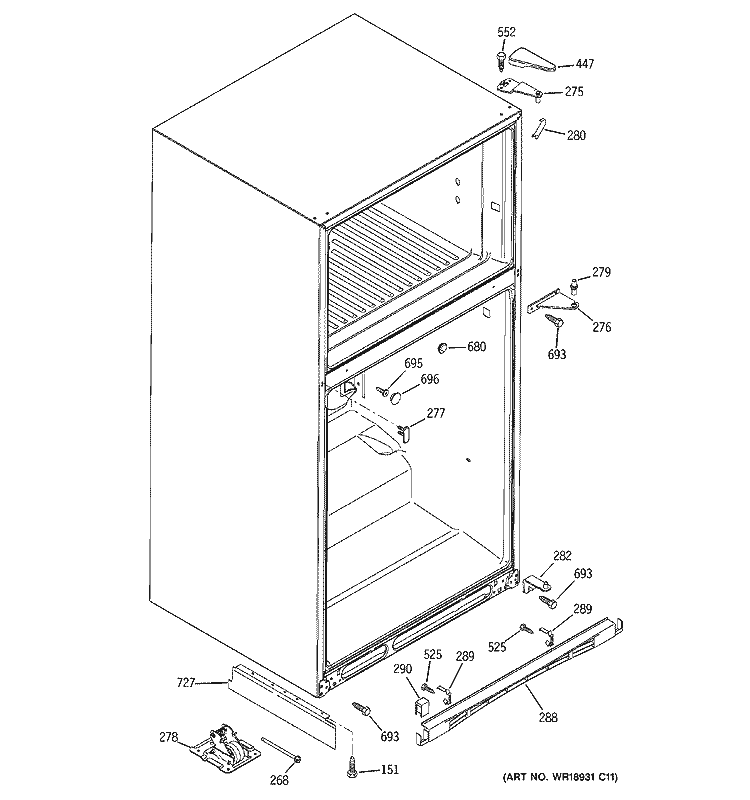 CASE PARTS Diagram and Parts List for PTG25SBSARSS  General Electric Refrigerator