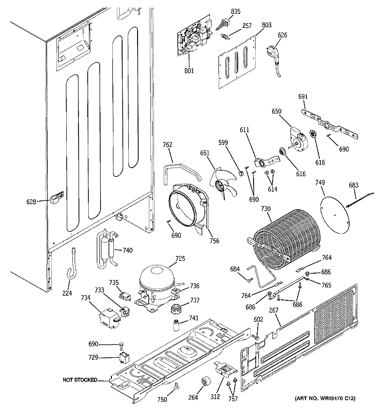 SEALED SYSTEM & MOTHER BOARD Diagram and Parts List for PTG25SBSARSS  General Electric Refrigerator