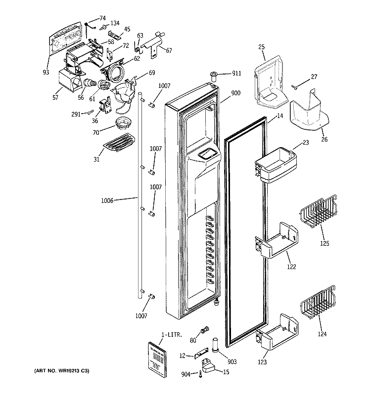 FREEZER DOOR Diagram and Parts List for ZFSB26DRBSS  General Electric Refrigerator