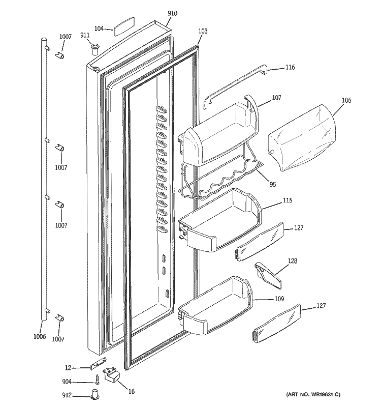 FRESH FOOD DOOR Diagram and Parts List for ZFSB26DRBSS  General Electric Refrigerator