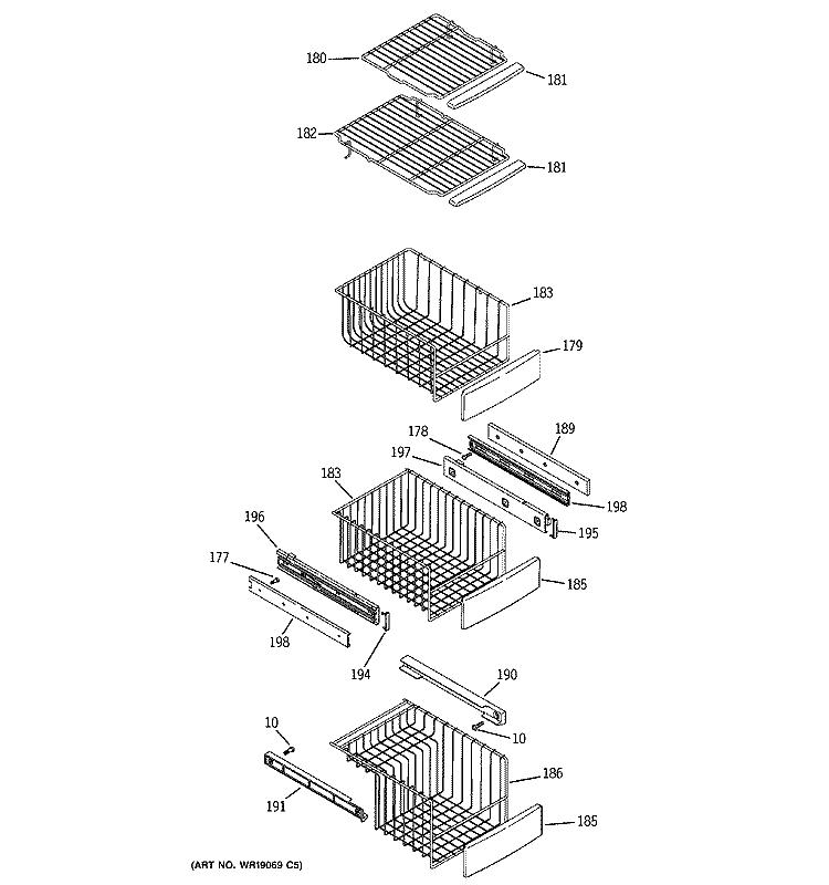 FREEZER SHELVES Diagram and Parts List for ZFSB26DRBSS  General Electric Refrigerator