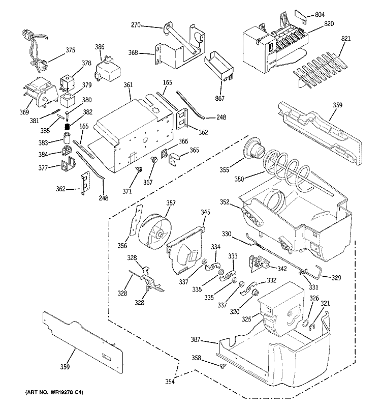 ICE MAKER & DISPENSER Diagram and Parts List for ZFSB26DRBSS  General Electric Refrigerator