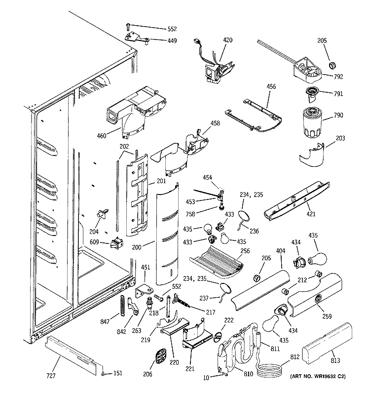 FRESH FOOD SECTION Diagram and Parts List for ZFSB26DRBSS  General Electric Refrigerator