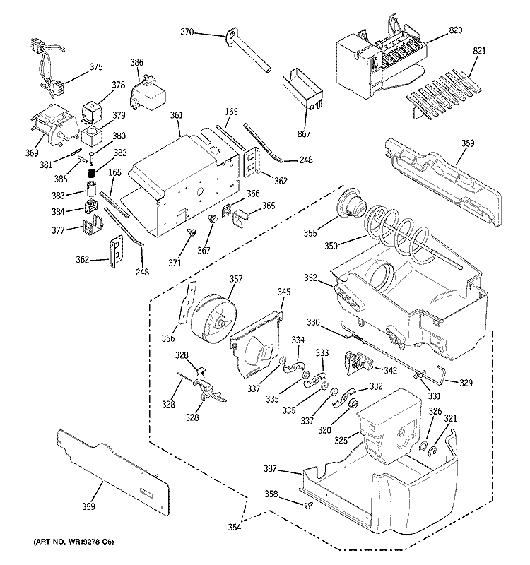 ICE MAKER & DISPENSER Diagram and Parts List for PSH23PSRCSV  General Electric Refrigerator