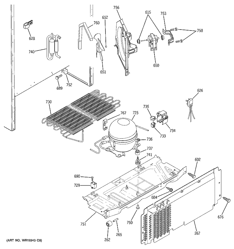 UNIT PARTS Diagram and Parts List for DTL18ICSARBS  General Electric Refrigerator