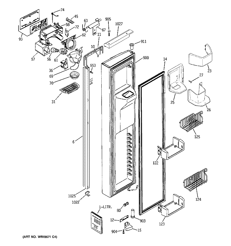 FREEZER DOOR Diagram and Parts List for PSH23PGRCWW  General Electric Refrigerator