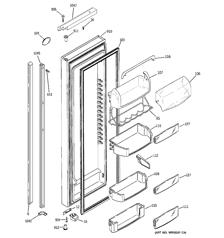 FRESH FOOD DOOR Diagram and Parts List for PSH23PGRCWW  General Electric Refrigerator