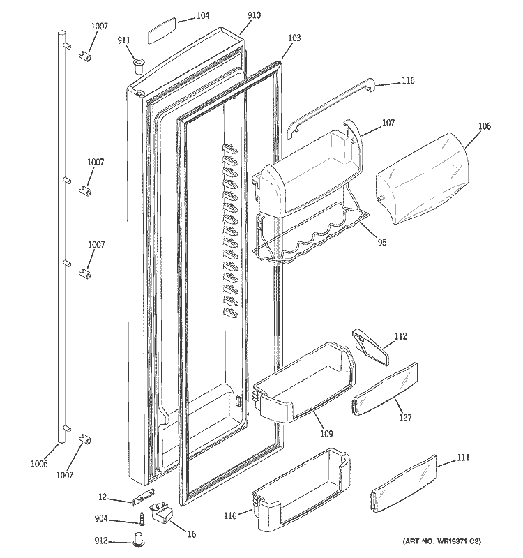 FRESH FOOD DOOR Diagram and Parts List for ZFSB23DRCSS  General Electric Refrigerator