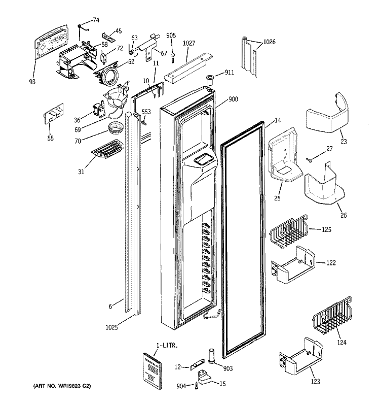 FREEZER DOOR Diagram and Parts List for PSH23PGSBWV  General Electric Refrigerator