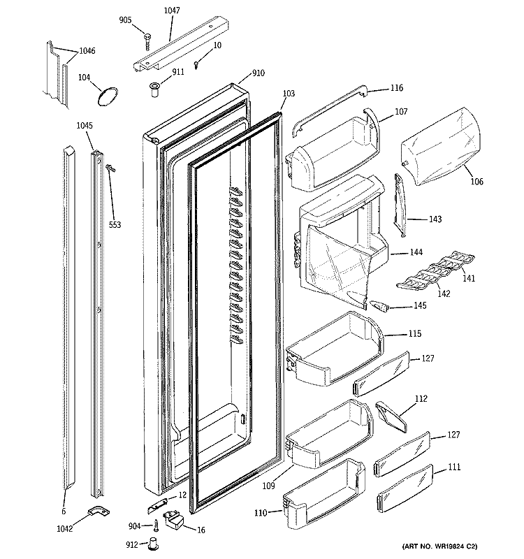 FRESH FOOD DOOR Diagram and Parts List for PSH23PGSBWV  General Electric Refrigerator
