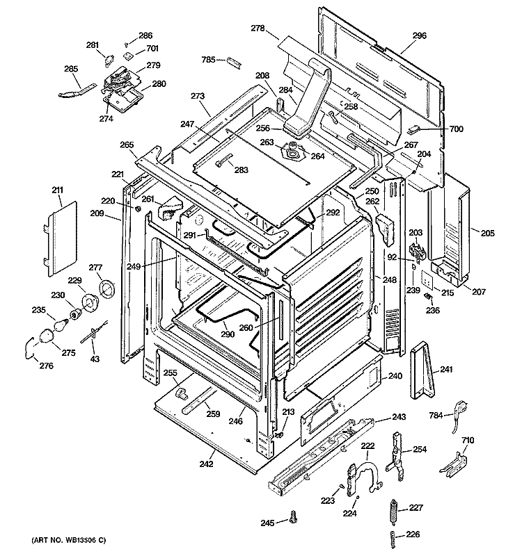 BODY PARTS Diagram and Parts List for RCB790S J1SA  General Electric Range