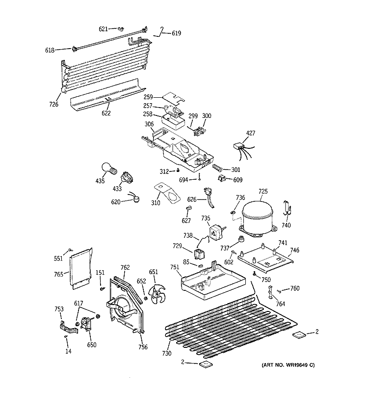 UNIT PARTS Diagram and Parts List for HTH16BBSXRWW  Hotpoint Refrigerator