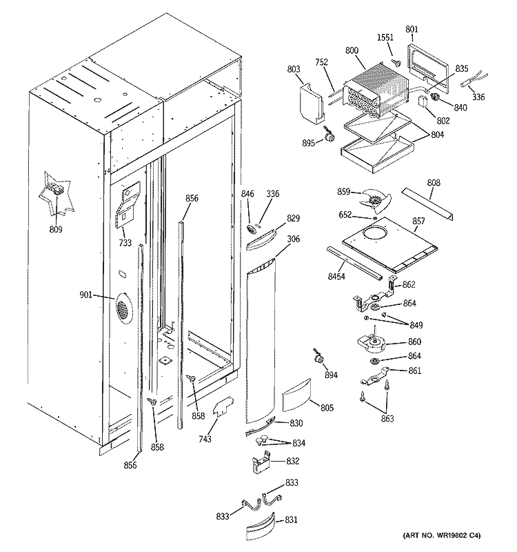 FREEZER SECTION Diagram and Parts List for ZIS360NRD  General Electric Refrigerator