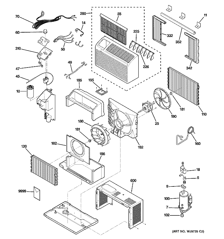 ROOM AIR CONDITIONER Diagram and Parts List for AGS05LHG1  General Electric Air Conditioner