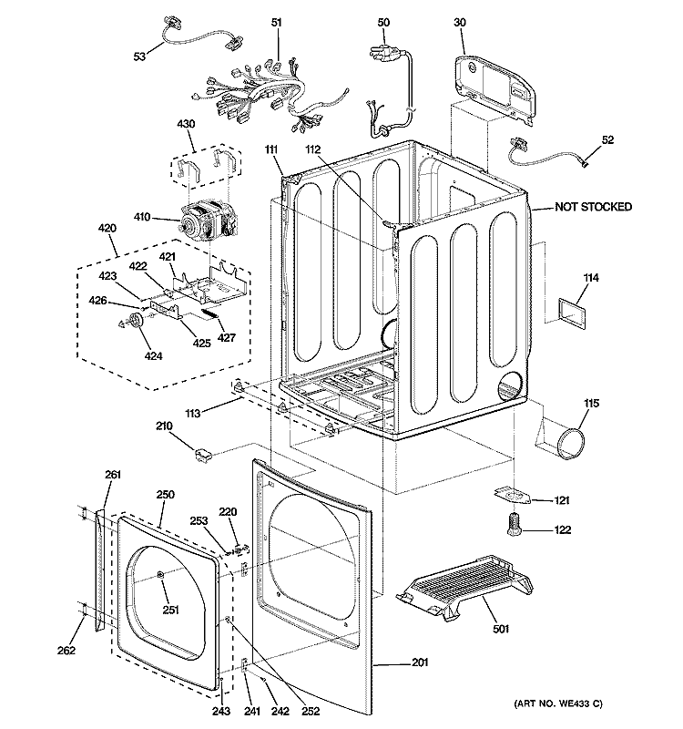 CABINET, FRONT PANEL & DOOR Diagram and Parts List for DPGT750GC2WW  General Electric Dryer