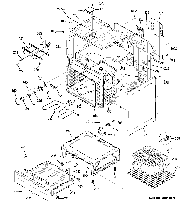 BODY PARTS Diagram and Parts List for JBP26BH3BB  General Electric Range