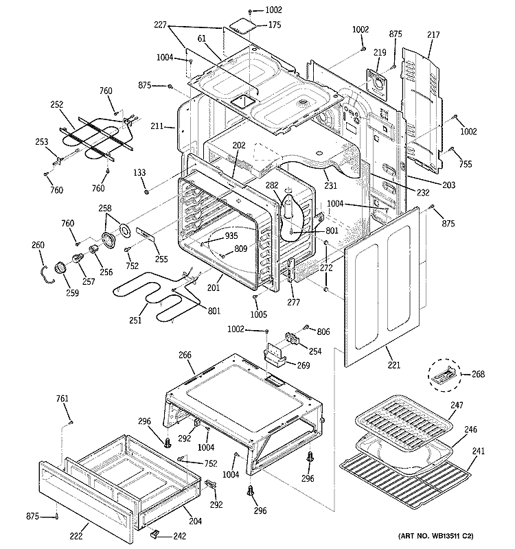 BODY PARTS Diagram and Parts List for JBP35BH3CT  General Electric Range