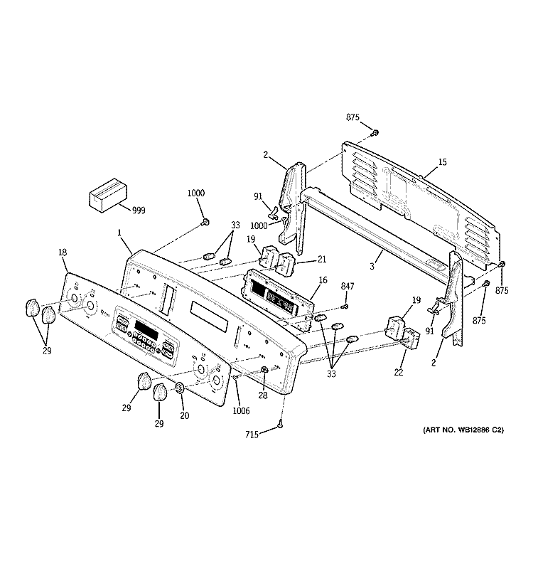 CONTROL PANEL Diagram and Parts List for JBP48WH3WW  General Electric Range