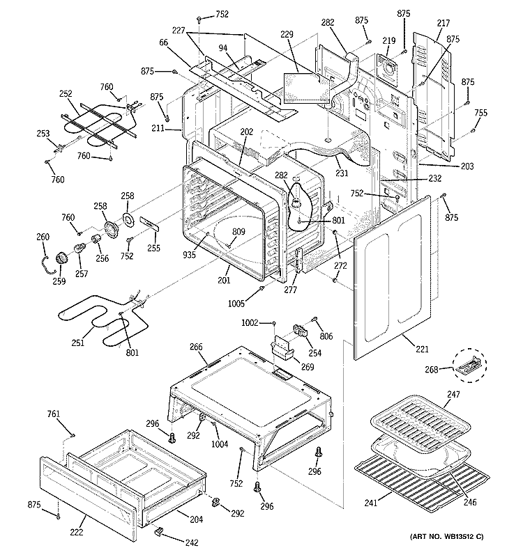BODY PARTS Diagram and Parts List for JBP66BH3CT  General Electric Range