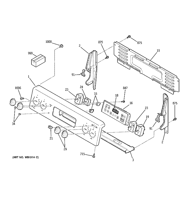 CONTROL PANEL Diagram and Parts List for JBP69CH3CC  General Electric Range