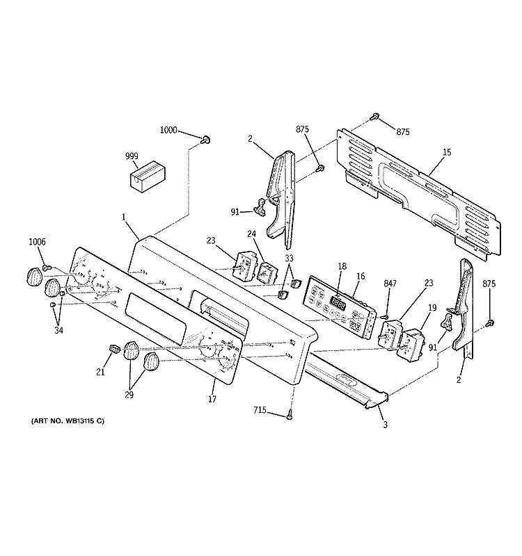 CONTROL PANEL Diagram and Parts List for JBP69SH3SS  General Electric Range