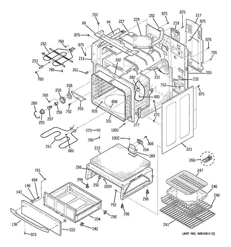 BODY PARTS Diagram and Parts List for JBP99BH2BB  General Electric Range