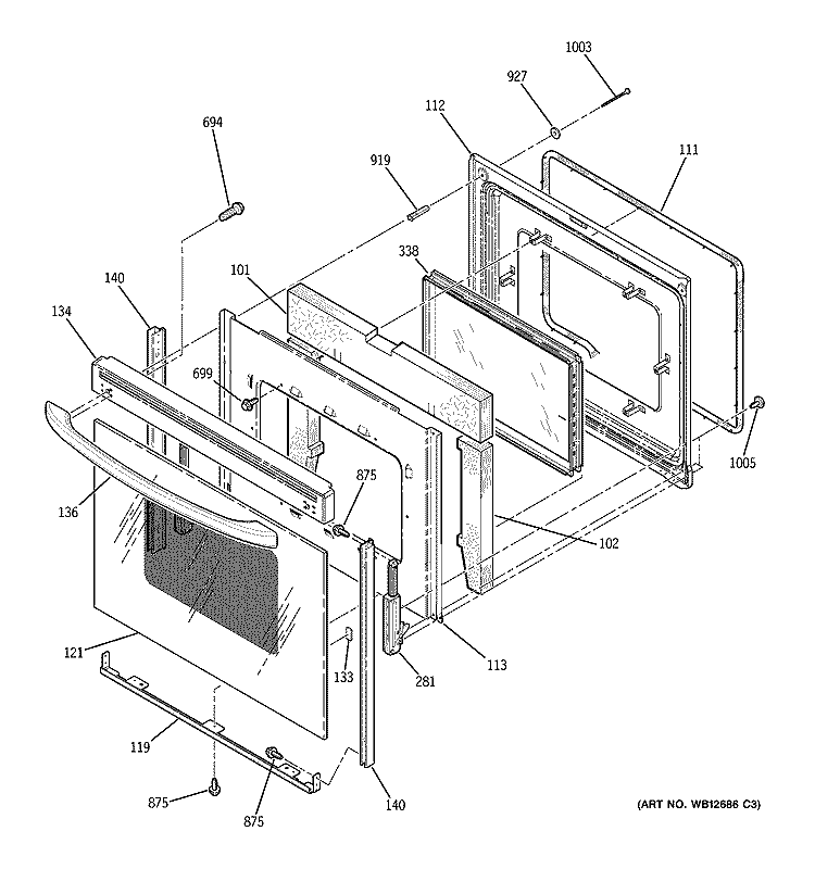 DOOR Diagram and Parts List for JBP99BH2BB  General Electric Range