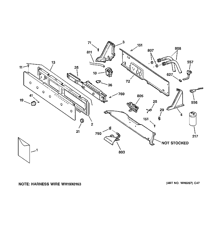 CONTROLS & BACKSPLASH Diagram and Parts List for WZRE5260F0GG  General Electric Washer