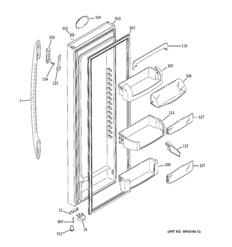FRESH FOOD DOOR Diagram and Parts List for PSF26PGSABB  General Electric Refrigerator