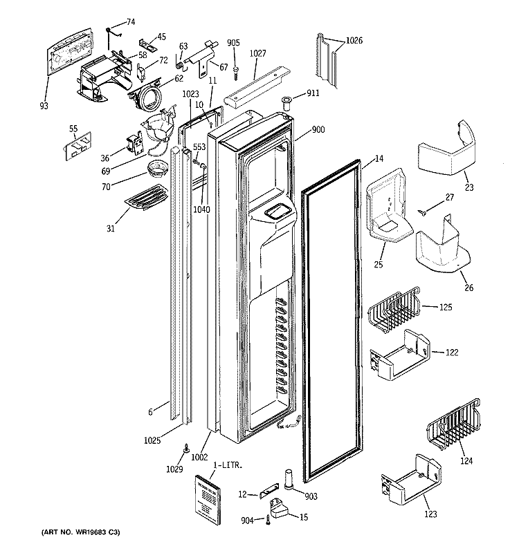 FREEZER DOOR Diagram and Parts List for PSH23PSSASV  General Electric Refrigerator