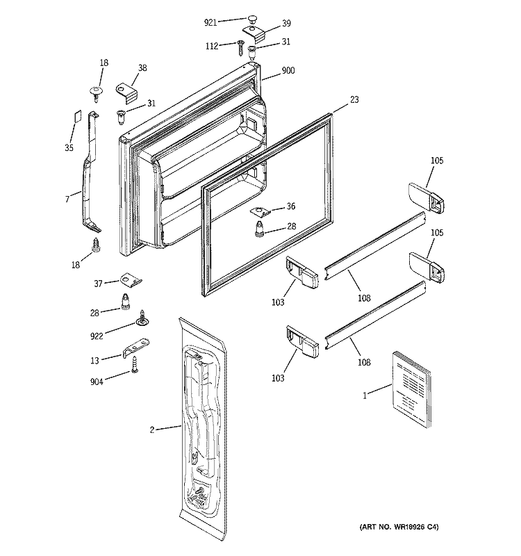 FREEZER DOOR Diagram and Parts List for GTS22JCPARCC  General Electric Refrigerator