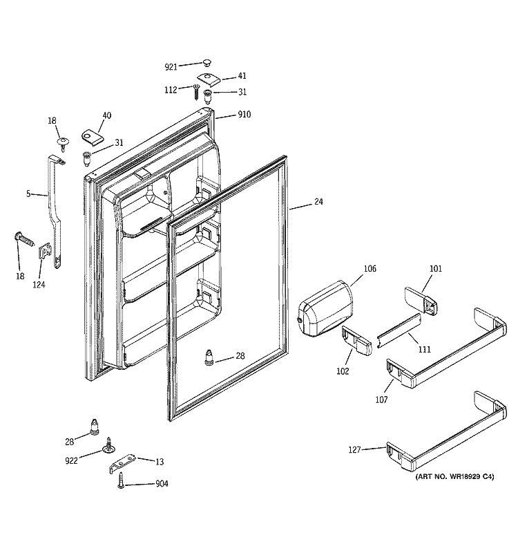FRESH FOOD DOOR Diagram and Parts List for GTS22JCPARCC  General Electric Refrigerator